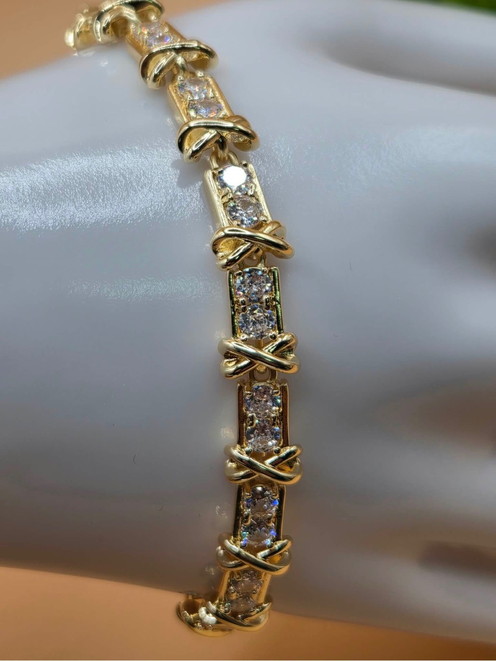 Gold Plated Crystal X-Link Tennis Bracelet - Women Jewelry
